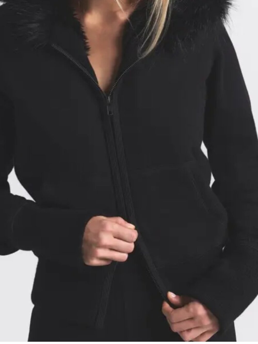 NEW SKIMS Cotton Fleece Fur Lined Zip Up Hoodie Onyx Black Medium NWT - Picture 2 of 5